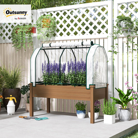 Outsunny Raised Garden Bed with PE Greenhouse Cover 48x22x46 inch Brown
