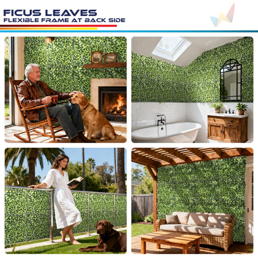 Windscreen4less 19 PCS 20"x20" Artificial Boxwood Panels Faux Plant Grass Green Wall Panel Decoration for Outdoor Indoor Garden Backyard (Ficus 01)