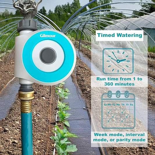 Gilmour Single Outlet Smart Water Timer, WiFi Automatic Watering System, Rain Delay, Battery Operated