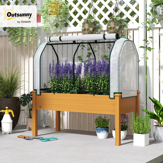 Outsunny Raised Garden Bed with PE Greenhouse Cover 48x22x46 inch Sand