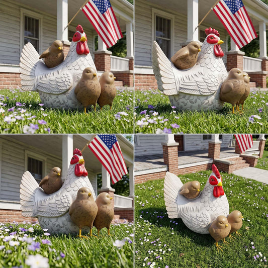 Euiroet Resin Animal Decorations Gifts, Rustic Garden Statues, Farmhouse Chicken Decor, Hen on Nest, Chicken Statue & Figurine for Garden, Patio & Home, Waterproof & Durable, Unique Outdoor Art