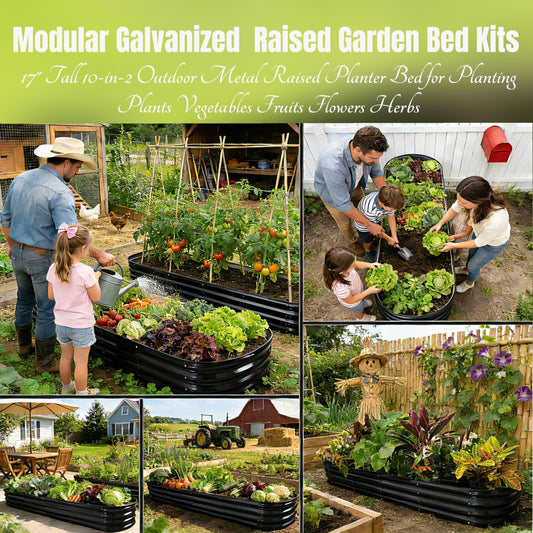 NestNature 17" Tall Galvanized Garden Bed,10-in-2 Modular Raised Garden Bed