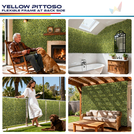 Windscreen4less 23 PCS 20"x20" Artificial Boxwood Panels Faux Plant Grass Green Wall Panel Decoration for Outdoor Indoor Garden Backyard (Yellow Pittoso)
