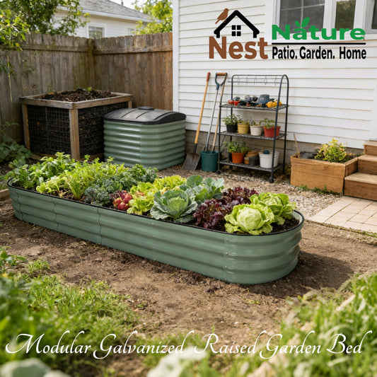 NestNature 12" Tall Galvanized Garden Bed,10-in-2 Modular Raised Garden Bed