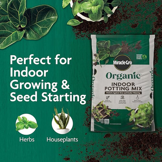Miracle-GRO Organic Indoor Potting Mix, Protects Against Over and Under Watering, for Indoor Container Plants, Houseplants and Starter Plants, OMRI Listed, 8 qt., 2-Pack