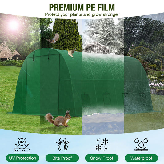 20*10*6.6ft Large Walk-in Greenhouse Outdoor,Portable Hot Plant Garden,Heavy Duty Green House,Plant Hot House,Tunnel Greenhouse with PE Cover,Roll-up Zipper Door& Galvanized Steel Frame