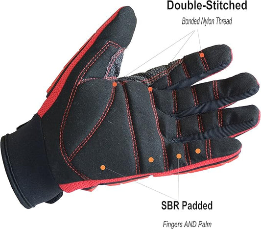 HANDLANDY Anti Vibration Gloves, SBR Padding, TPR Protector, Mechanic Work Gloves (Large, Black)