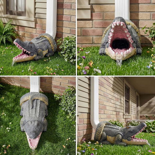 Noegrus Real Crocodile Gutter Downspout Extender Statue, Splash Block & Rain Diverter, Eco-Friendly Resin, Universal 3x4 Guard, Unique Garden Decor, Downspout Extension, Outdoor Gift