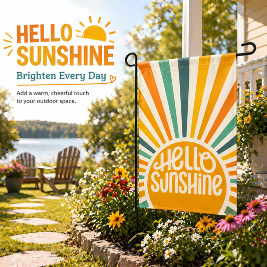 Summer Party Decorations - Hello Sunshine Summer Garden Flag | Double Sided Welcome Yard Outdoor Flag - Summer Party Accessories Backdrop Favors Supplies Decor for Garden Yard Porch Patio Lawn Outside