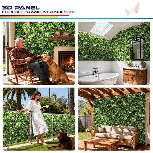 Windscreen4less 4 PCS 20"x20" Artificial Boxwood Panels Faux Plant Grass Green Wall Panel Decoration for Outdoor Indoor Garden Backyard (Style 6)