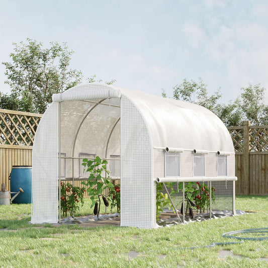 Outsunny 9.7' x 6.5' x 6.5' Walk-in Tunnel Greenhouse Zipper Doors White