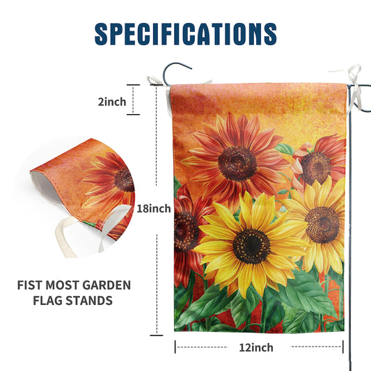 Fall Garden Flag Sunflower Yard Flag for Outside Late Summer Flags 12x18 Double Sided Welcome Autumn Thanksgiving Holiday Outdoor Decorations