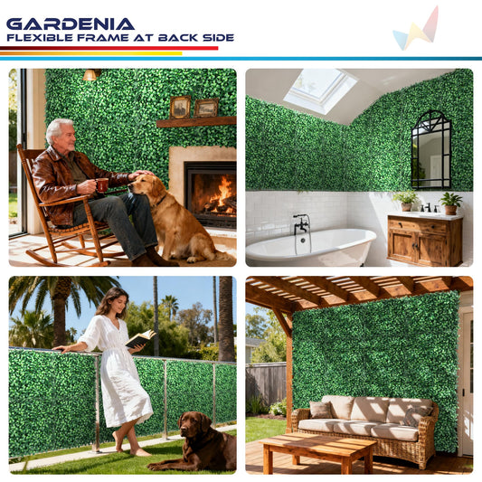 Windscreen4less 29 PCS 20"x20" Artificial Boxwood Panels Faux Plant Grass Green Wall Panel Decoration for Outdoor Indoor Garden Backyard (Gardenia)