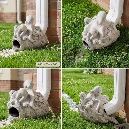 Noegrus Real Octopus Gutter Downspout Extension, Guard & Splash Block, Eco-Friendly Resin Downspout Diverter, Unique Garden Decor for 3x4 Downspouts, Multifunctional Outdoor Statue