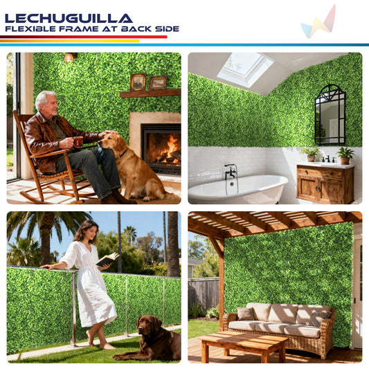 Windscreen4less 8 PCS 20"x20" Artificial Boxwood Panels Faux Plant Grass Green Wall Panel Decoration for Outdoor Indoor Garden Backyard (Lechuguilla)