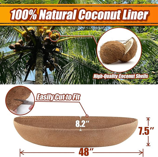 Coco Liners for Planters 48 Inch, 2 Pack Trough Window Box Liners, Coconut Fiber Liners for Planters Flower Baskets Garden Outdoor Plants