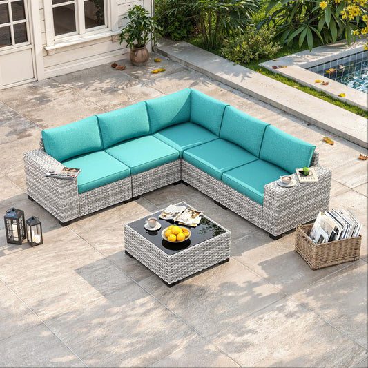 6 Piece Outdoor Wicker Patio Furniture Set Rattan Outdoor Sectional Sofa