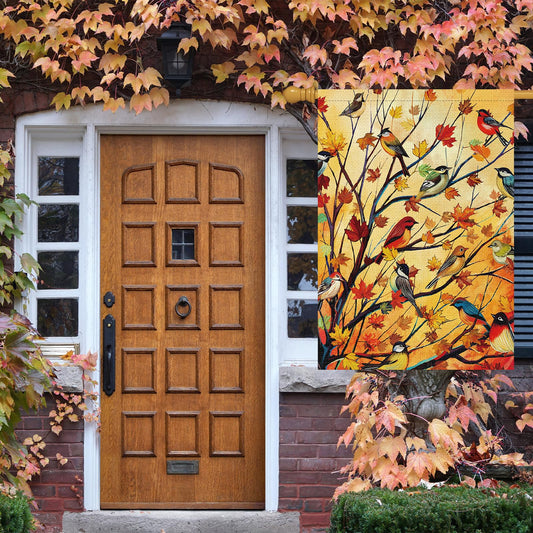 Louise Maelys Welcome Fall Garden House Flag 28x40 Inch Double Sided, Autumn Maple Tree Birds Large Burlap Garden Flag Fall Thanksgiving Outside Outdoor House Yard Decor (Only Flag)