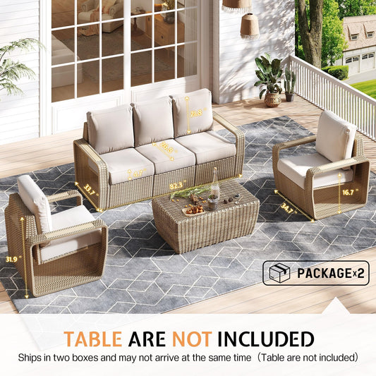 3-Piece Outdoor Patio Furniture Set with Storage, 82" Rattan Sectional Sofa and 2 Chairs - Deep Seating Wicker Conversation Set with High Backrests for Small Space, Balcony, Backyard