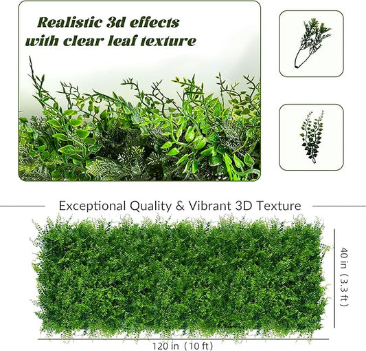 DOPGIB Greenery Faux Grass Wall Backdrop: 40"x120"(33.5 SQFT) UV-Anti Artificial Green Boxwood Panel for Patio Balcony Privacy & Ivy Fence Covering Privacy, Garden, Backyard Wall Backdrop Decor