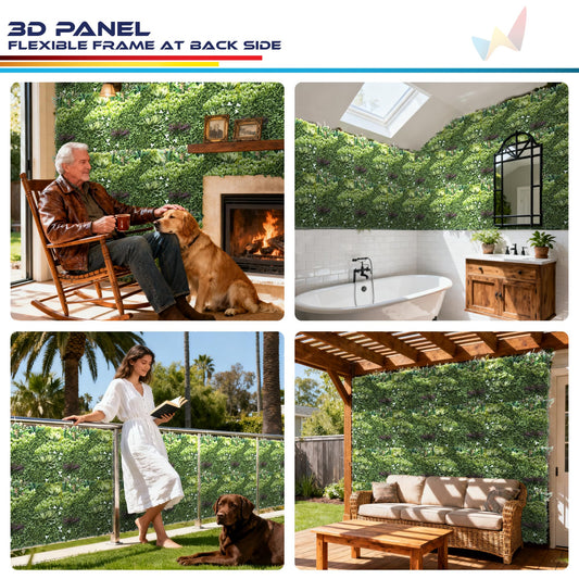 Windscreen4less 17 PCS 40"x40" Artificial Boxwood Panels Faux Plant Grass Green Wall Panel Decoration for Outdoor Indoor Garden Backyard (Style 4)