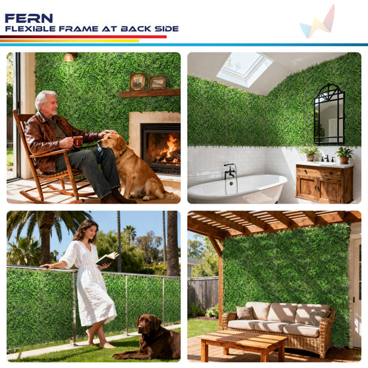 Windscreen4less 16 PCS 20"x20" Artificial Boxwood Panels Faux Plant Grass Green Wall Panel Decoration for Outdoor Indoor Garden Backyard (Fern 02)