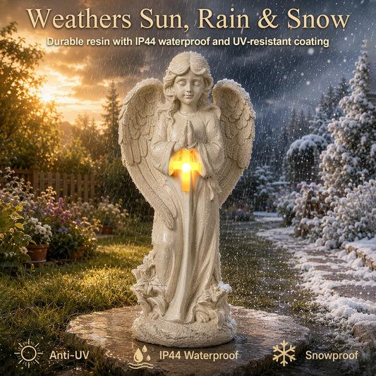 IDEA SHOW Solar Angel Statue Glowing Cross Outdoor Garden Memorial Decor