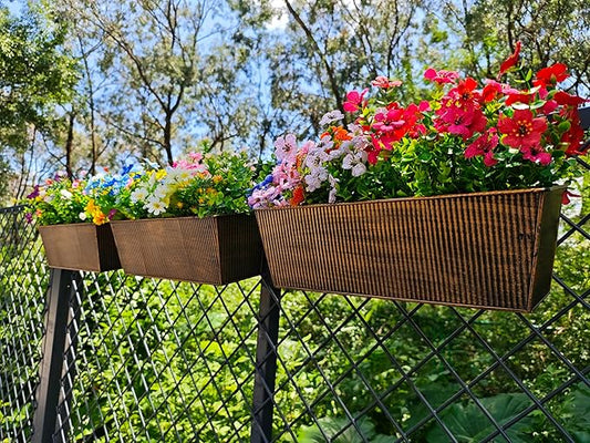 3 Pcs Large Hanging Flower Pots for Railing or Fence 16 Inch Railing Planter Box for Any Balcony Porch or Deck Countryside Style Window Planter Boxes Are Perfect to Herbs & Flowers (Retro-3pcs)