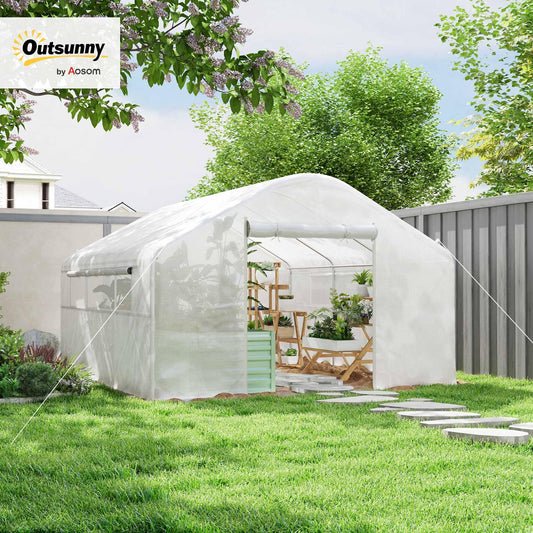 Outsunny 13' x 10' x 6.5' Hoop House Greenhouse Tunnel Greenhouse White