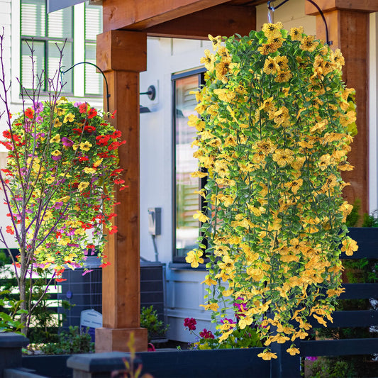 FineCheer 6 Pcs Fall Artificial Hanging Flowers Outdoor, Classic Color