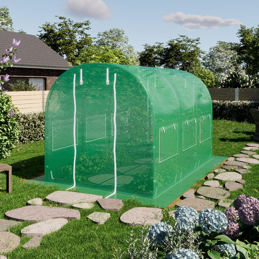 TOOLPORT 6.5x10 ft Tunnel Greenhouse, 180g PE Cover, Green Transparent