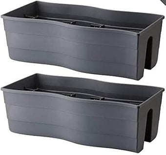 Ridge Rail Long Rectangular Flower Pot, Indoor/Outdoor Hanging Rail Planter Lightweight & Weatherproof Flower Box - Balcony Planters for Railing and Fence Patio, Deck 2 Pack (Grey)