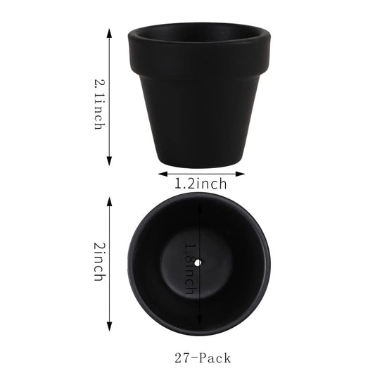 Yishang 27 pcs Small Mini Black Clay Pots, 2 inch Terracotta Pot Clay Ceramic Pottery Planter,Cactus Flower Terra Cotta Pots,Succulents Nursery Pots,with Drainage Hole,Great for Crafts,Wedding Favor