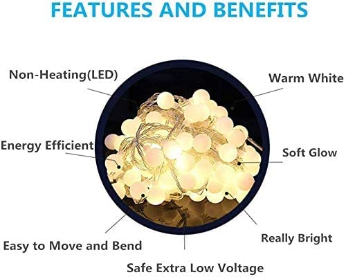 RaThun 65.6ft Globe String Lights with Remote for Indoor Bedroom Warm White
