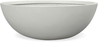 KUTE NEST 6.9" H x 19.7" D Round Bowl Fiberstone Planter for Succulent and Lotus with Drainage Hole, Smooth Finishes, Weather Resistant, Included 2 Extra Coco Mats (Light Gray, 17.9" Pot Opening)