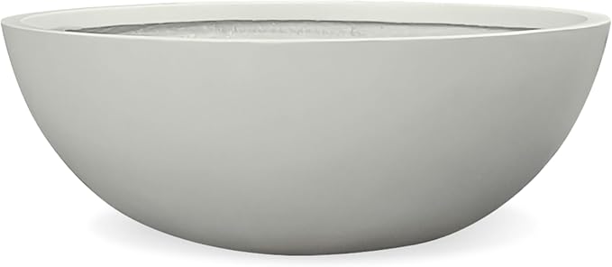 KUTE NEST 7.7" H x 22" D Round Bowl Fiberstone Planter for Succulent and Lotus with Drainage Hole, Smooth Finishes, Weather Resistant, Included 2 Extra Coco Mats (Light Gray, 19.9" Pot Opening)