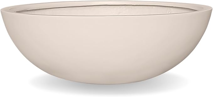 KUTE NEST 6.9" H x 19.7" D Round Bowl Fiberstone Planter for Succulent and Lotus with Drainage Hole, Smooth Finishes, Weather Resistant, Included 2 Extra Coco Mats (Kilim Beige, 17.9" Pot Opening)