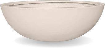 KUTE NEST 6.9" H x 19.7" D Round Bowl Fiberstone Planter for Succulent and Lotus with Drainage Hole, Smooth Finishes, Weather Resistant, Included 2 Extra Coco Mats (Kilim Beige, 17.9" Pot Opening)
