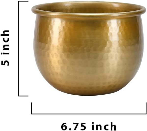 Serene Spaces Living Gold Brass Look Vintage Aluminum Vase - Perfect Decorative Accent for Plants, Weddings, and Events, Metallic Pot for Home, Small, Measures 6.75" Diameter and 5" Tall