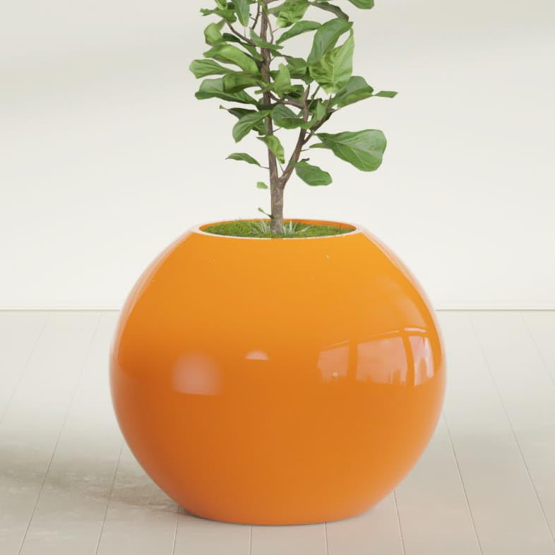 Greenline Nala Large Round Sphere Planter, Modern Fiberglass Indoor/Outdoor