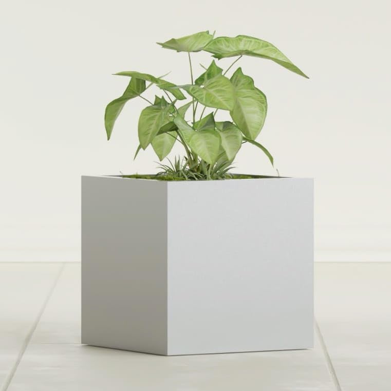 Greenline Large Square Cube Fiberglass Planter, Modern Indoor/Outdoor