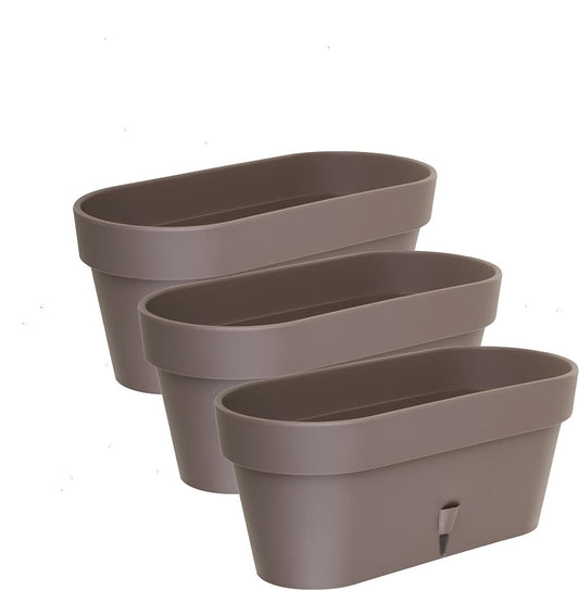 DECOPOTS - Pack of 3 - Self Watering Window Box Planter - Indoor/Outdoor - Windowsill/Oblong Shape Plastic Planter with Bottom Watering and Water Level Indicator (15.6 Inch Long, Shade)