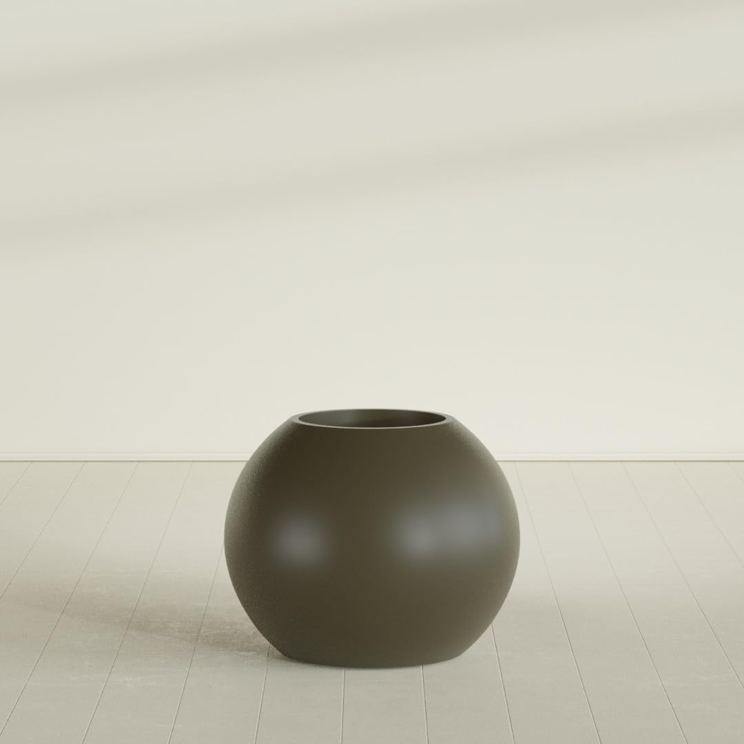 Greenline Nala Large Round Sphere Planter, Modern Fiberglass Indoor/Outdoor