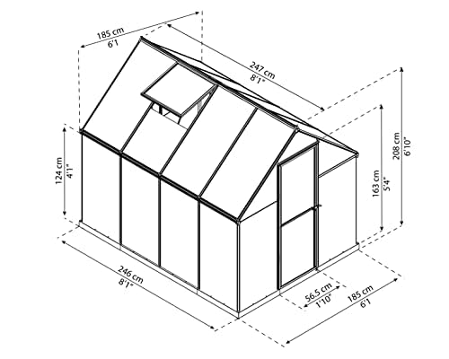 Palram - Canopia Mythos 6' x 8' Polycarbonate Aluminum Greenhouse, Gray
