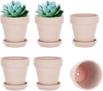 vensovo Pink Terracotta & Clay Pots with Saucer - 6 Pack 5 Inch Terra Cotta Pot Ceramic Pottery Planter Cactus Flowerpots Drainage Hole, Great for Plants, Crafts and Wedding Favor