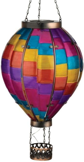 Regal Art & Gift Hot Air Balloon Solar Lantern – Hanging Solar-Powered LED Lights, Waterproof Portable Decorative Outdoor Lamp Made of Metal & Glass for Garden, Patios & Pathway – Stripe(X-Large)