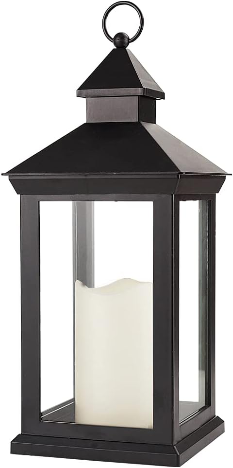 Bright Zeal 14" Tall Vintage Decorative Lantern with LED Pillar Candle - Outdoor Lantern Waterproof Lanterns - Black Lanterns with LED Candles