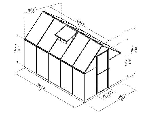 Palram - Canopia Mythos 6' x 10' Polycarbonate Aluminum Greenhouse, Silver