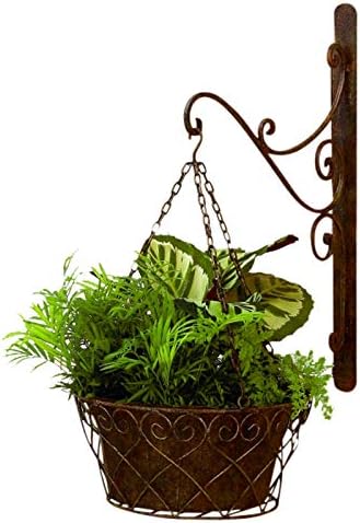 MY SWANKY HOME Classic Open Scroll Iron Hanging Basket Bracket Set Wall Planter Outdoor Brown