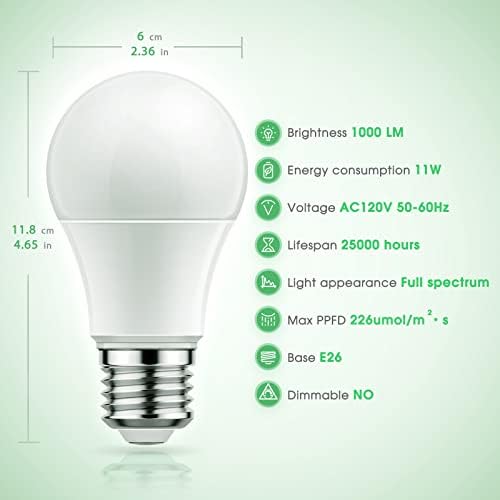 Briignite Grow Light Bulbs, LED Grow Light Bulb A19 Bulb, Full Spectrum